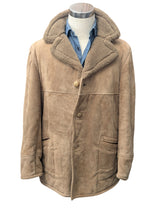 Vintage Morley's Leather Lambsuede Shearling Coat L Beige Handmade in England