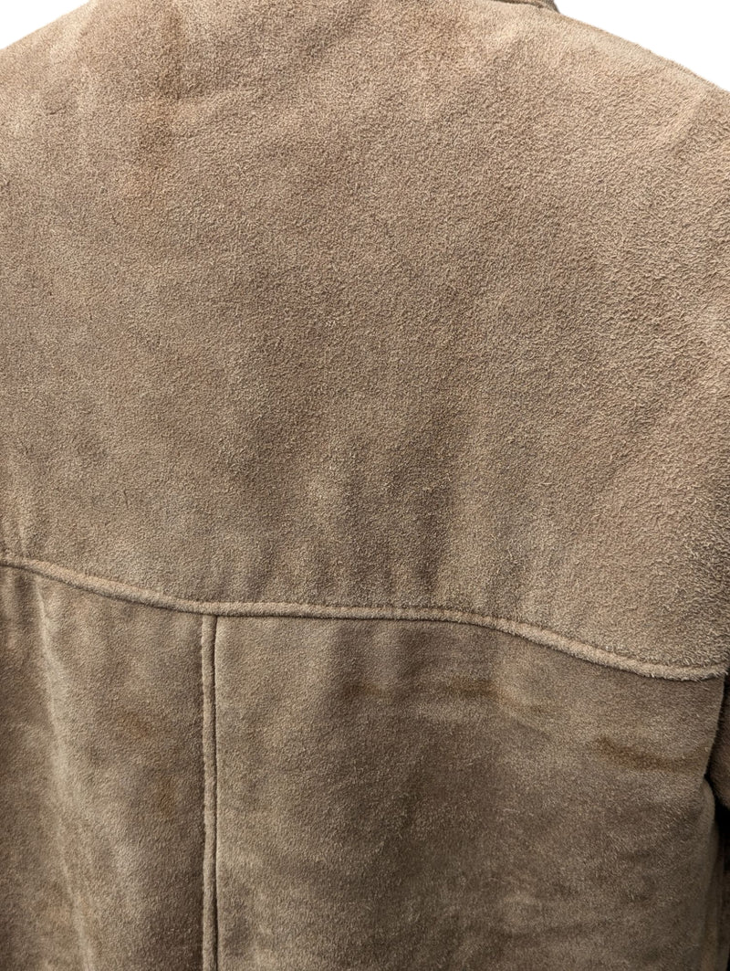 Vintage Morley's Leather Lambsuede Shearling Coat L Beige Handmade in England