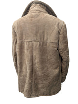 Vintage Morley's Leather Lambsuede Shearling Coat L Beige Handmade in England