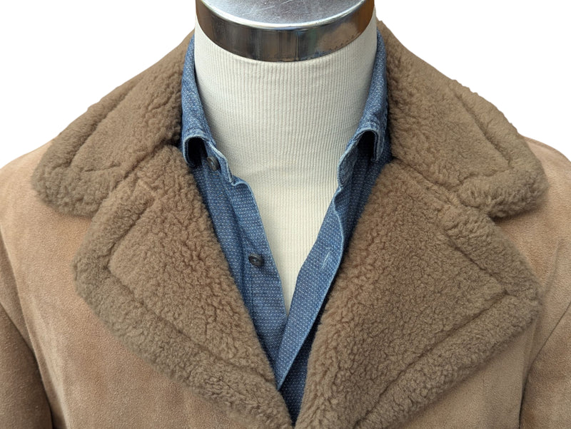 Vintage Morley's Leather Lambsuede Shearling Coat L Beige Handmade in England