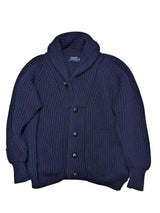 Vintage Scotland Sweater X-Large Navy Shawl Collar Cardigan Extra Thick Wool Hand Framed
