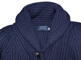 Vintage Scotland Sweater X-Large Navy Shawl Collar Cardigan Extra Thick Wool Hand Framed
