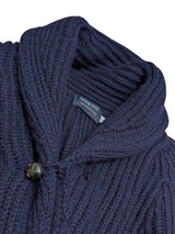 Vintage Scotland Sweater X-Large Navy Shawl Collar Cardigan Extra Thick Wool Hand Framed