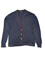 Paul Smith Cardigan Sweater L Navy Brown Trimmed Cotton/Wool