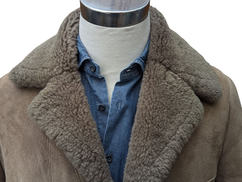Vintage Baily's Leather Lamb Shearling Coat M/40 Beig 3-Button