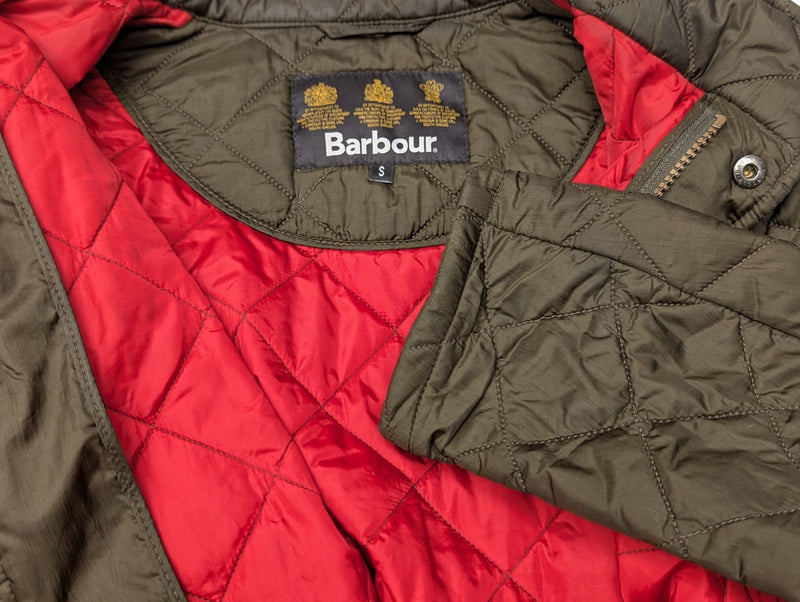 Barbour Jacket S/M Dark Olive Green Chelsea Padded Quilt Polyester