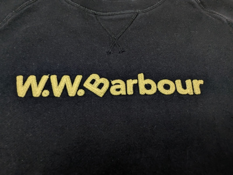 Barbour x Wood Wood Sweatshirt M Black Logo Heavyweight Cotton