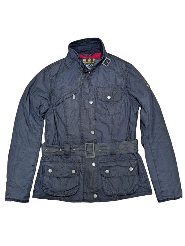 Barbour Ladies Belted International Waxed Jacket S/4 US Soft Navy Cotton
