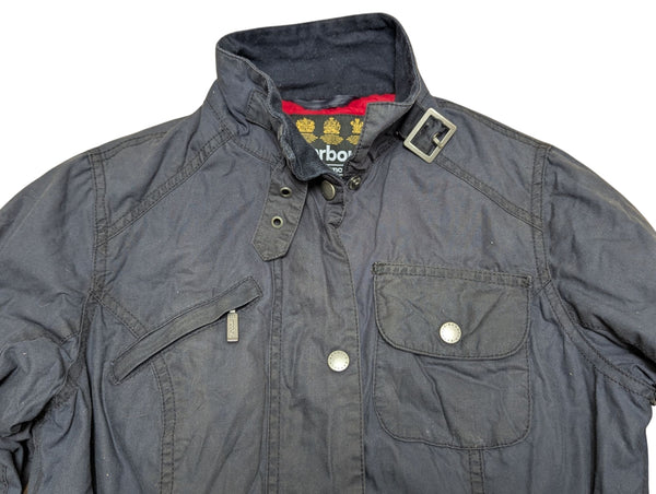 Barbour Ladies Belted International Waxed Jacket S/4 US Soft Navy Cotton