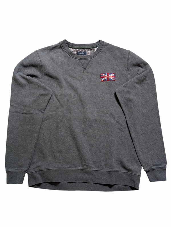 Hackett Sweatshirt L GB Union Jack Patch Mid Grey Cotton