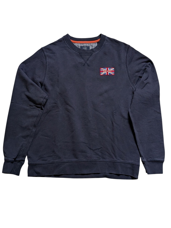 Hackett Sweatshirt L GB Union Jack Patch Navy Blue Cotton