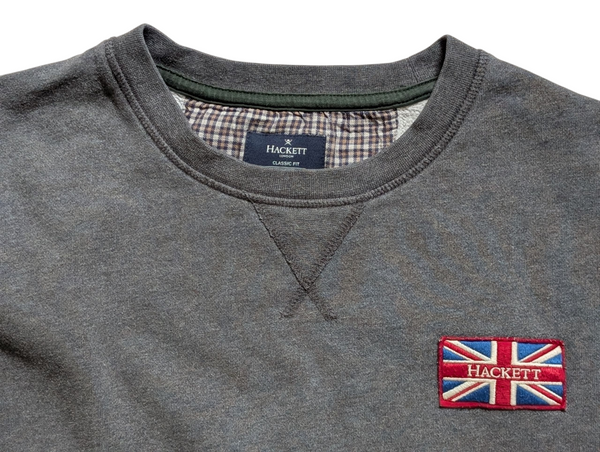 Hackett Sweatshirt L GB Union Jack Patch Mid Grey Cotton