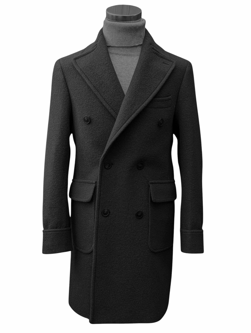 Benjamin Ulster Polo Overcoat Black Boiled Wool PRE-ORDER Benjamin Ulster Polo Overcoat Black Boiled Wool PRE-ORDER