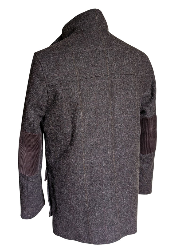 Abraham Moon Car Coat M Dark Brown Yorkshire Tweed Wool