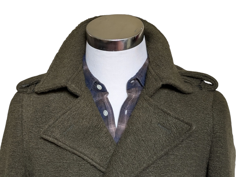 Neill Katter Italy Belted Pea Coat S Olive Green Wool Knit