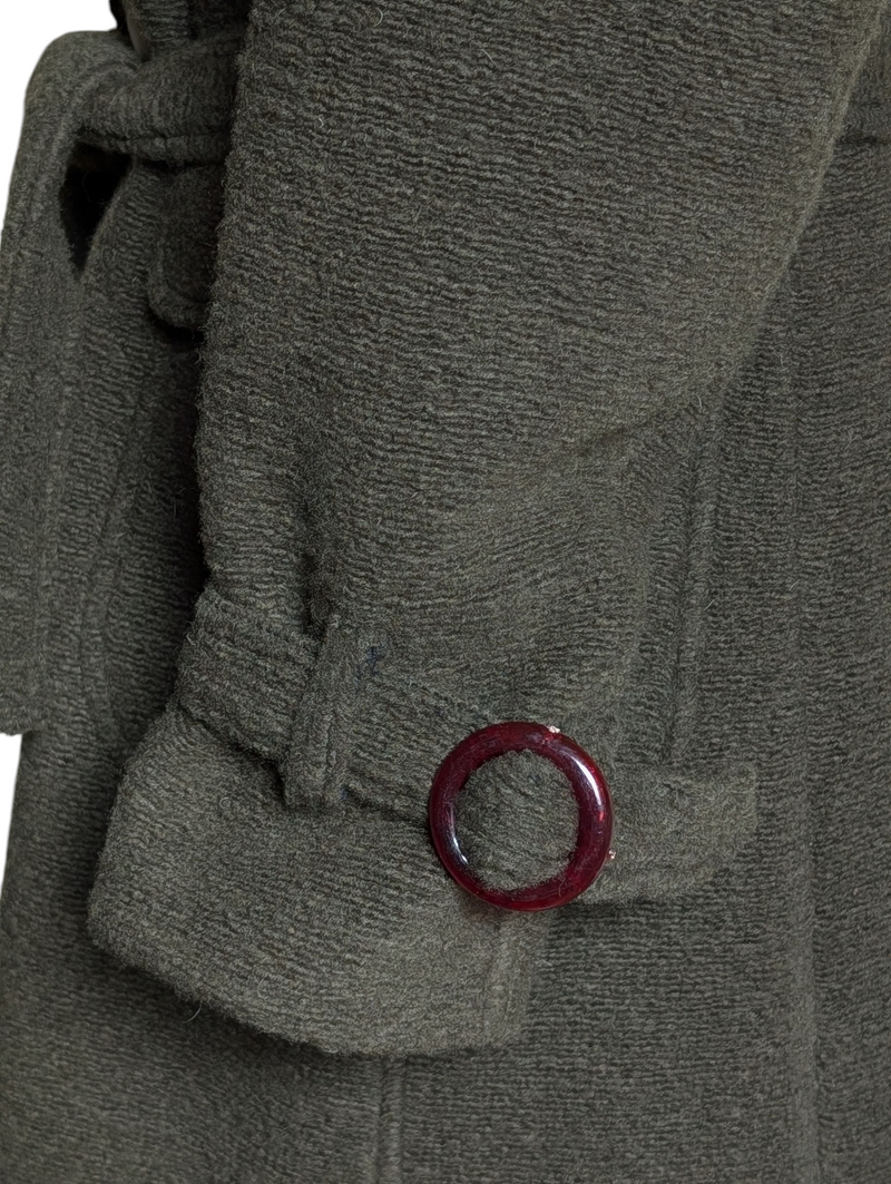 Neill Katter Italy Belted Pea Coat S Olive Green Wool Knit
