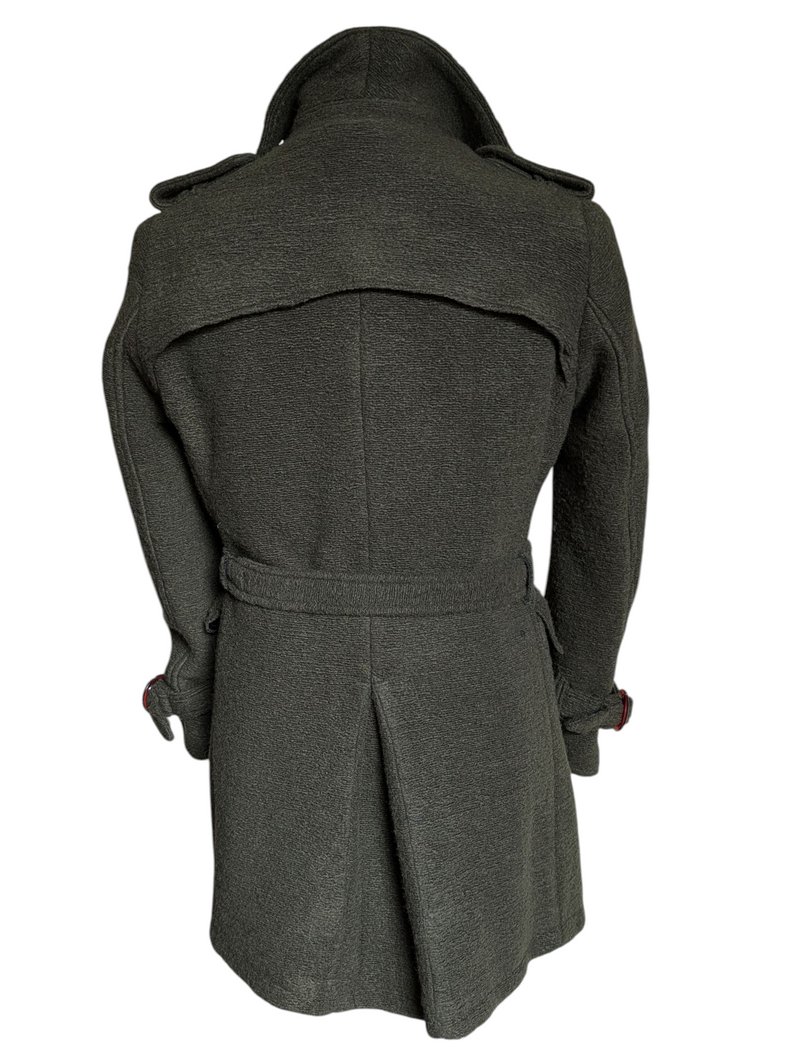Neill Katter Italy Belted Pea Coat S Olive Green Wool Knit