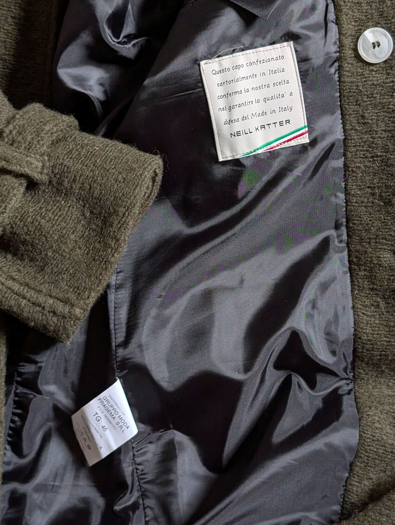 Neill Katter Italy Belted Pea Coat S Olive Green Wool Knit