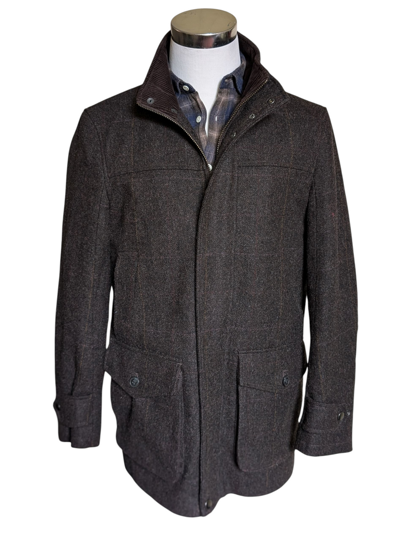 Abraham Moon Car Coat M Dark Brown Yorkshire Tweed Wool