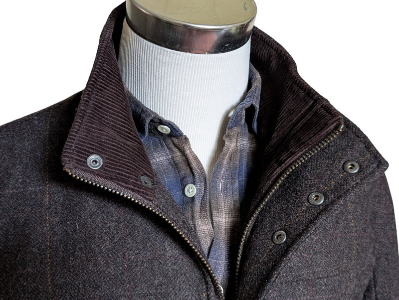Abraham Moon Car Coat M Dark Brown Yorkshire Tweed Wool