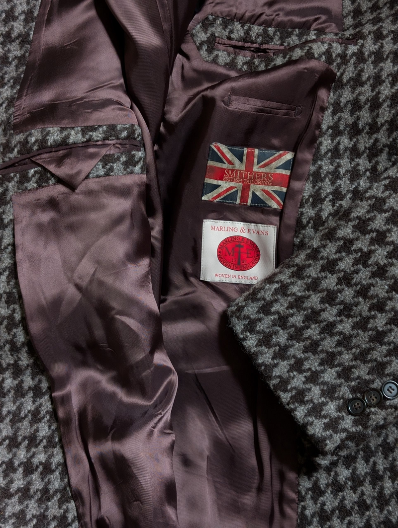 Smithers Marling & Evans Coat 42R Brown/Grey Check 3-Button Pure Heavy Wool