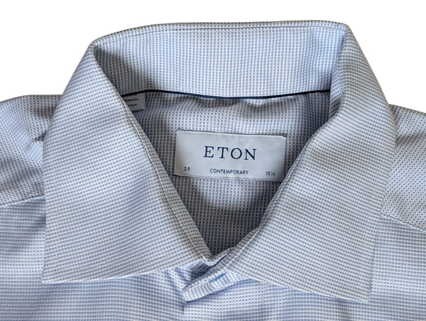 Eton Shirt 15.5 Light Blue Dobby Contemporary Fit Spread collar Cotton