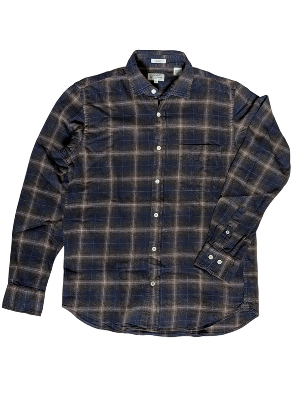 Hartford Shirt M Navy/Brown Cotton Flannel