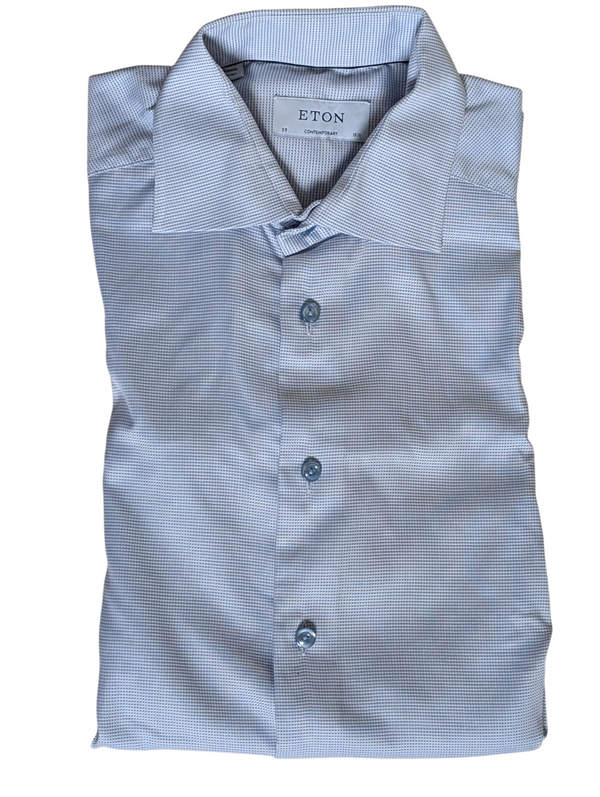 Eton Shirt 15.5 Light Blue Dobby Contemporary Fit Spread collar Cotton