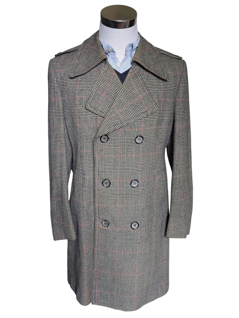Vintage Berwin Belted Coat M/40R Prince of Wales Plaid DB Wool
