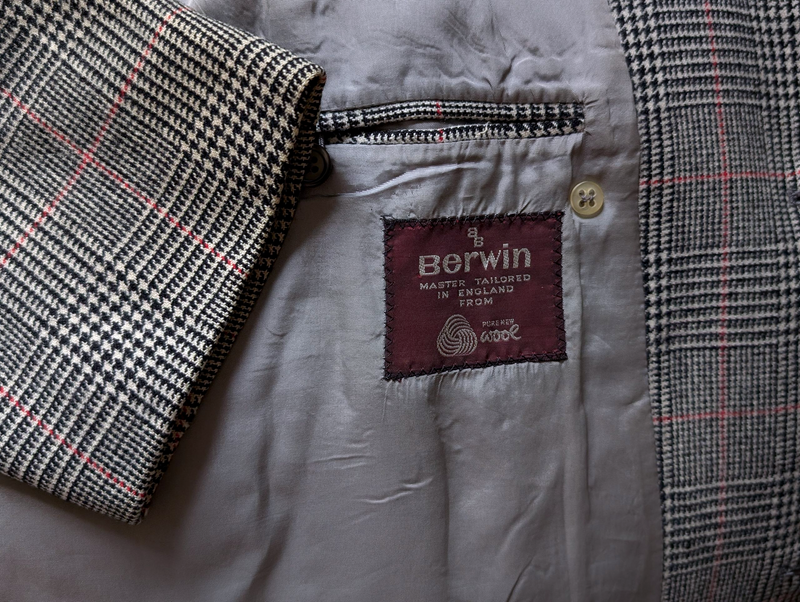 Vintage Berwin Belted Coat M/40R Prince of Wales Plaid DB Wool