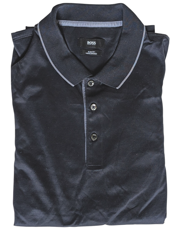 Hugo Boss Polo Shirt M Long Sleeved Black Mercerized Cotton