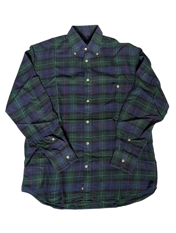Paul & Shark Shirt L Navy/Hunter Plaid Cotton Flannel Italy