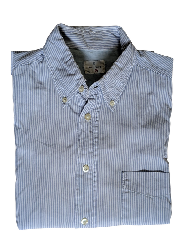 Hartford Shirt M Blue/White Striped Cotton
