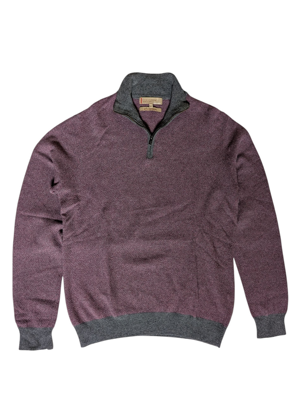 M&S Collezione Half Zip Sweater M Mauve/Grey Merino/Silk