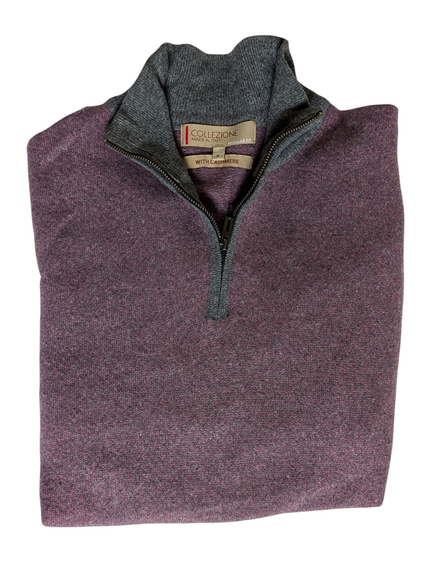 M&S Collezione Half Zip Sweater M Mauve/Grey Merino/Silk
