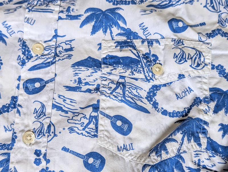 Hartford Shirt L Blue/White Hawaii Surf Print Cotton