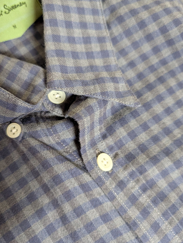 Oliver Sweeney Shirt M Blue/Grey Check Cotton Flannel
