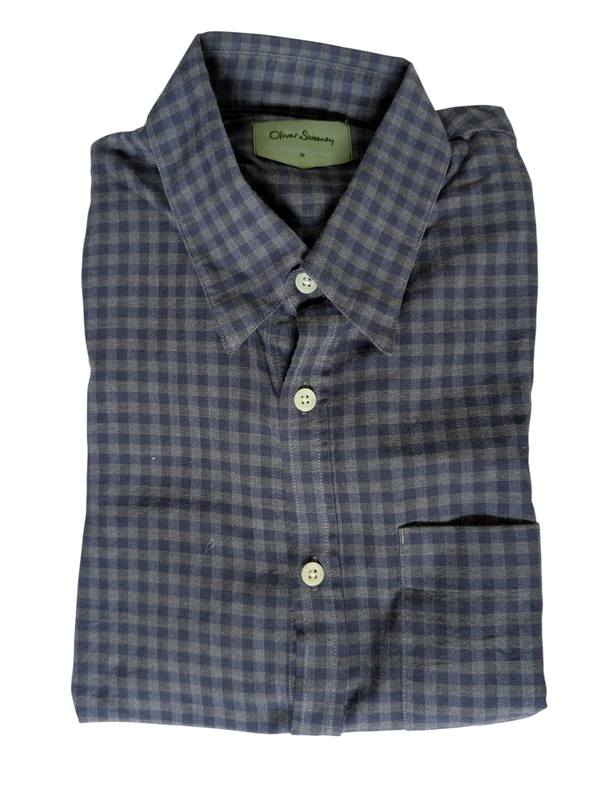 Oliver Sweeney Shirt M Blue/Grey Check Cotton Flannel