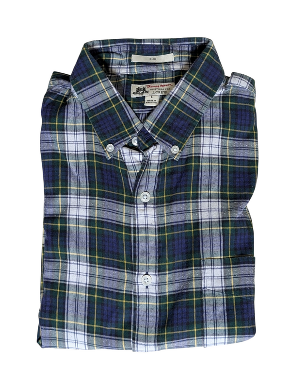 J. Crew Shirt L Slim Blue Gordon Plaid Thomas Mason Cotton