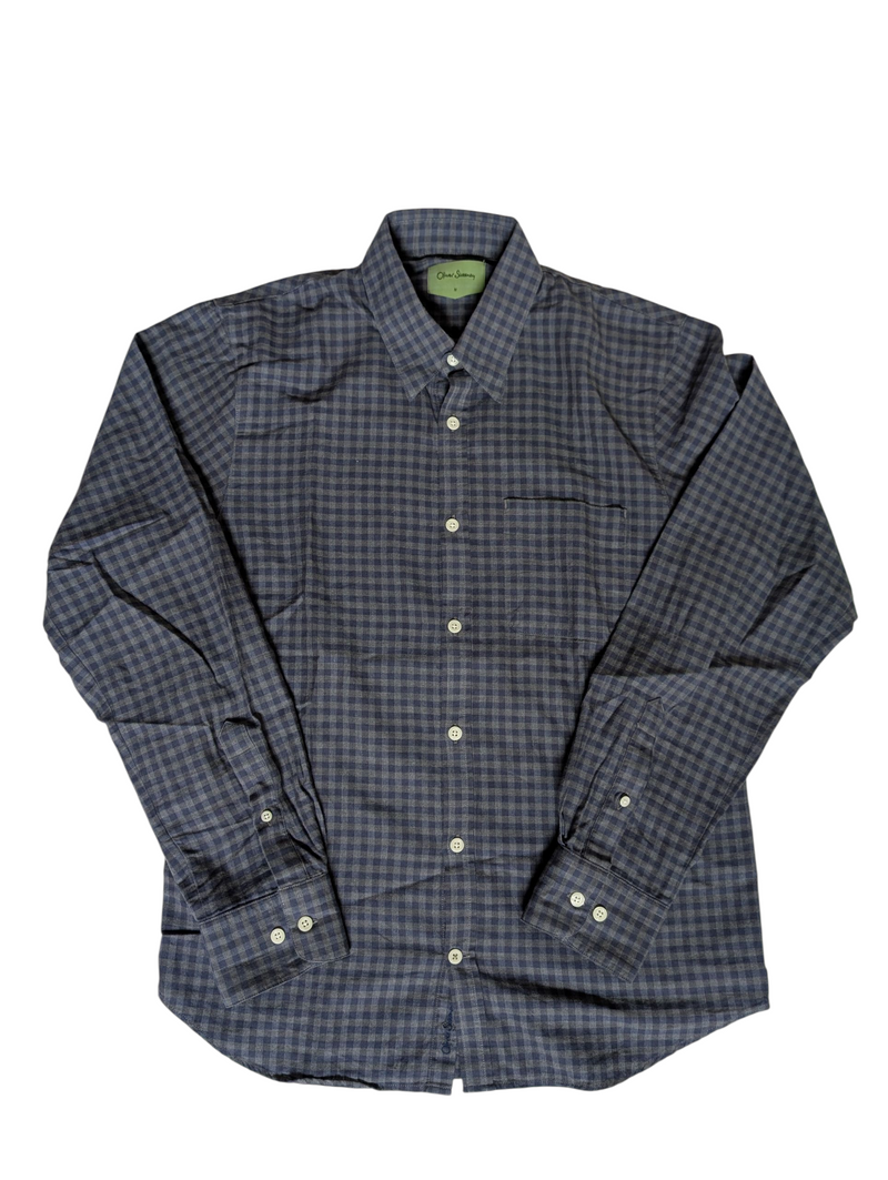 Oliver Sweeney Shirt M Blue/Grey Check Cotton Flannel