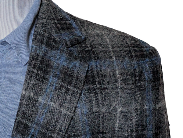 Pal Zileri Sport Coat 43/44R Slim Grey/Blue Plaid 2-Button Wool