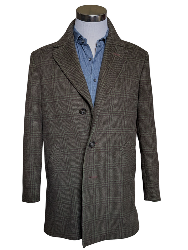 Vintage Mersley Coat M/40R Brown/Olive Green Plaid 3-button Pure Heavy Wool