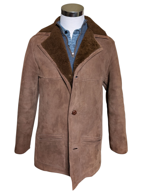 Vintage Richard Draper Leather British Shearling Coat S/36 Brown