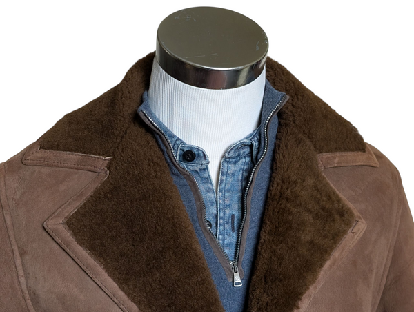 Vintage Richard Draper Leather British Shearling Coat S/36 Brown