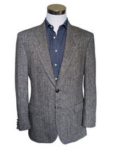 Vintage British Sport Coat 40R Grey Donegal Herringbone 2-button Wool Tweed