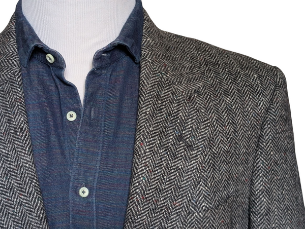 Vintage British Sport Coat 40R Grey Donegal Herringbone 2-button Wool Tweed