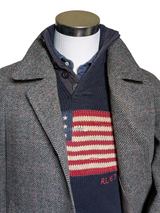 Vintage Carswell England Coat M 38/40R Grey Herringbone Blue/Red Wool Tweed