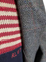 Vintage Carswell England Coat M 38/40R Grey Herringbone Blue/Red Wool Tweed