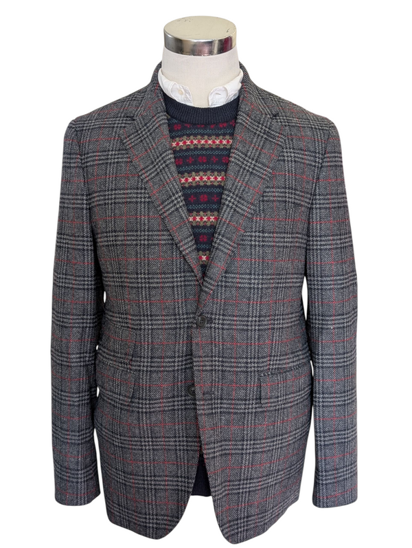 Boden Abraham Moon Blazer L/42R Blue-Grey Plaid Wool