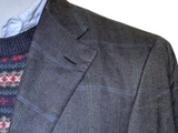 Brioni Sport Coat 40R Blue-Green Windowpane 3-Button Bamboo